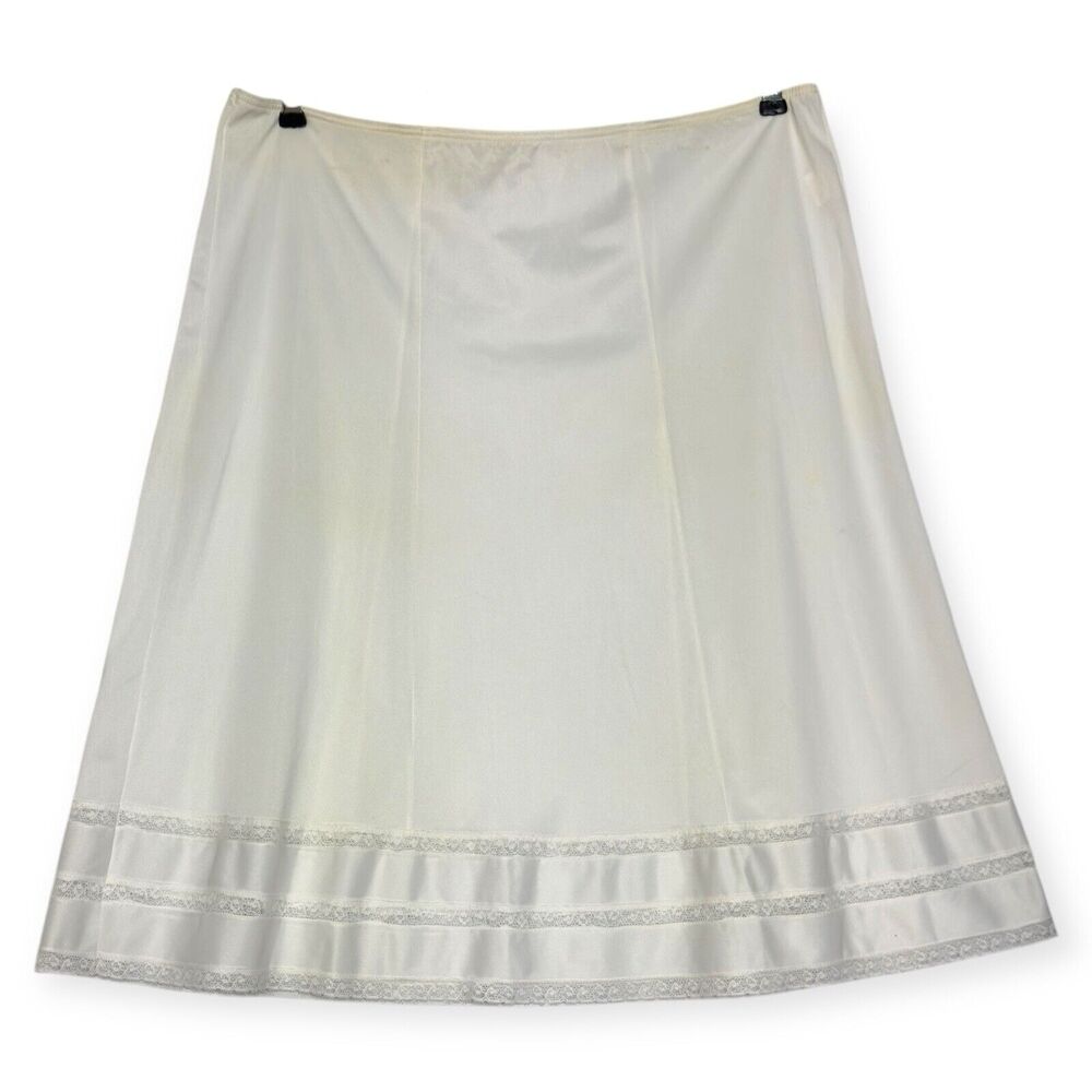 Vintage JC Penney White Half Slip Skirt Lace Trim Midi M USA Coquette